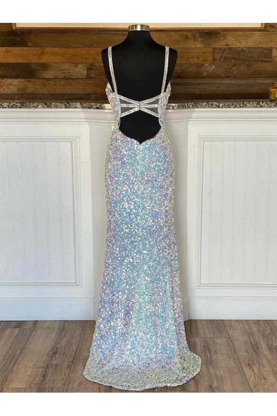 Outlet V-Neck Sleeveless Long Sweep Train Velvet Sequin Prom Dress
