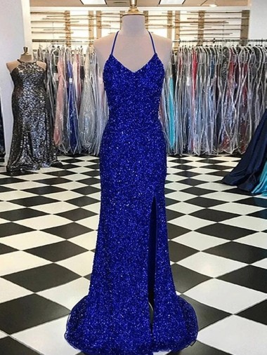 Outlet V-Neck Sleeveless Long Velvet Sequin Prom Dress