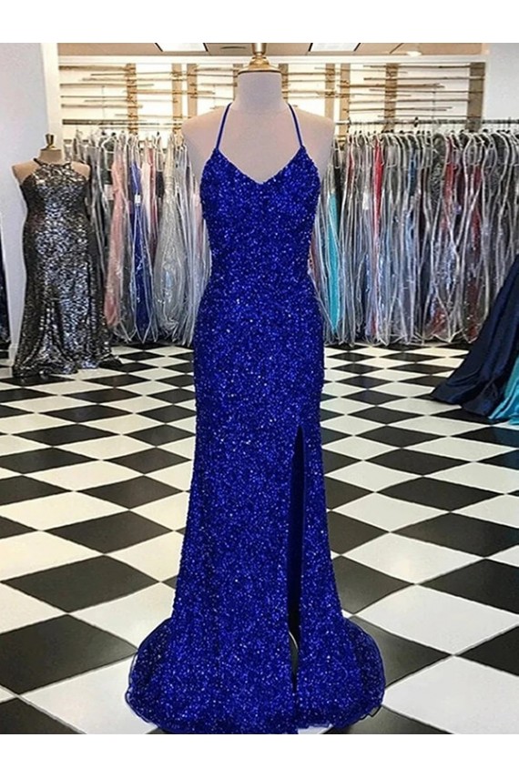 Outlet V-Neck Sleeveless Long Velvet Sequin Prom Dress