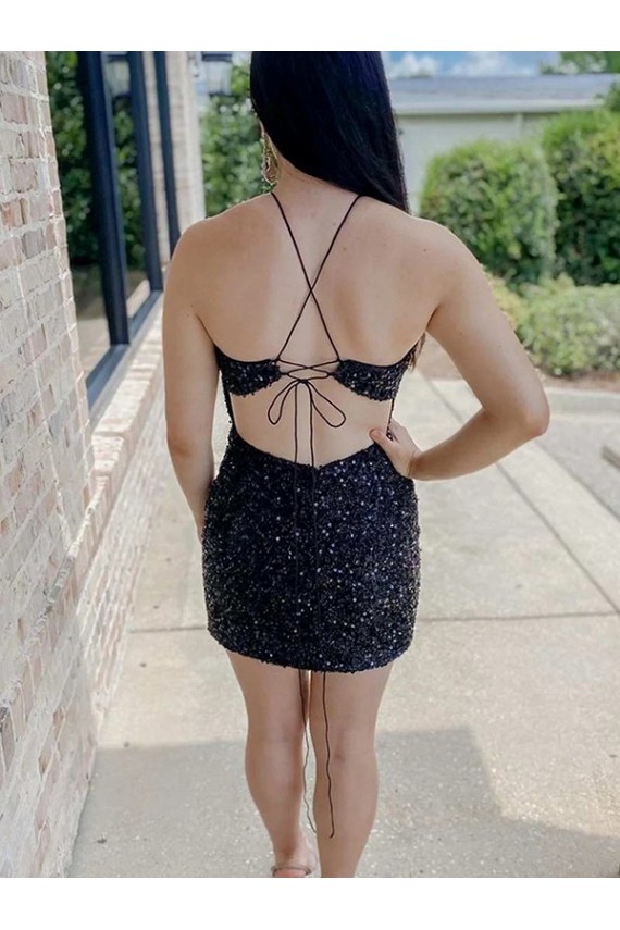 Outlet Halter Sleeveless Short Velvet Sequin Prom Dress