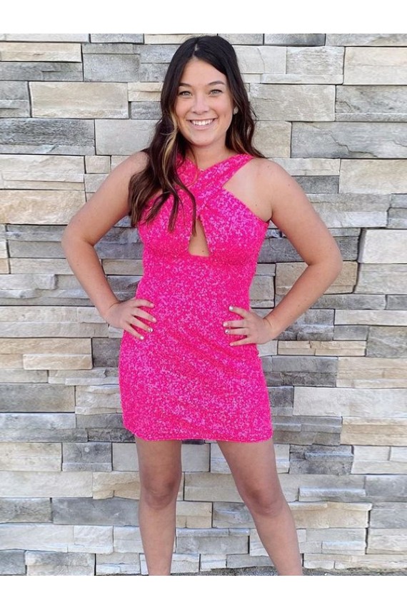 Outlet Halter Sleeveless Short Velvet Sequin Cocktail Prom Dress
