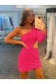 Outlet One Shoulder Long Sleeves Short Velvet Sequin Prom Dress