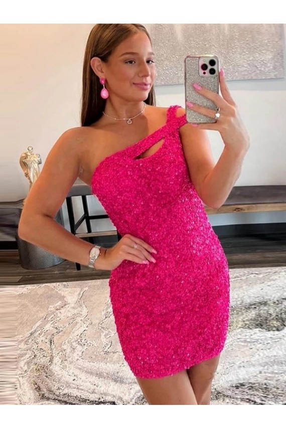 Outlet Velvet Sequin One Shoulder Sleeveless Short Prom Dress