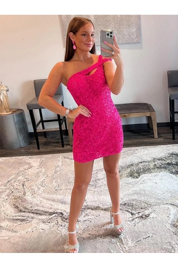Outlet Velvet Sequin One Shoulder Sleeveless Short Prom Dress