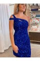 Outlet Velvet Sequin One Shoulder Sleeveless Short Prom Dress