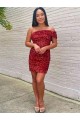 Outlet Short One Shoulder Sleeveless Velvet Sequin Cocktail Prom Dress