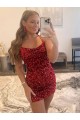 Outlet Spaghetti Straps Criss Cross Back Sleeveless Short Velvet Sequin Prom Dress