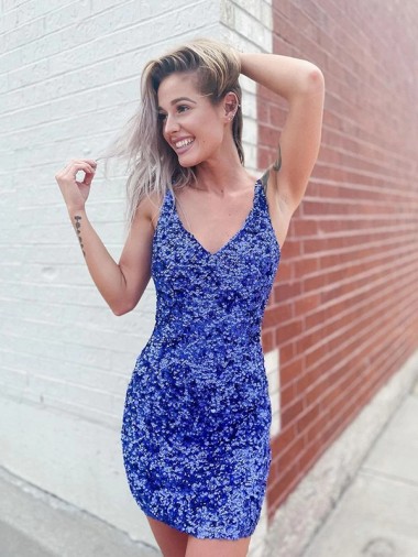 Outlet Short Velvet Sequin V-Neck Sleeveless Prom Dress