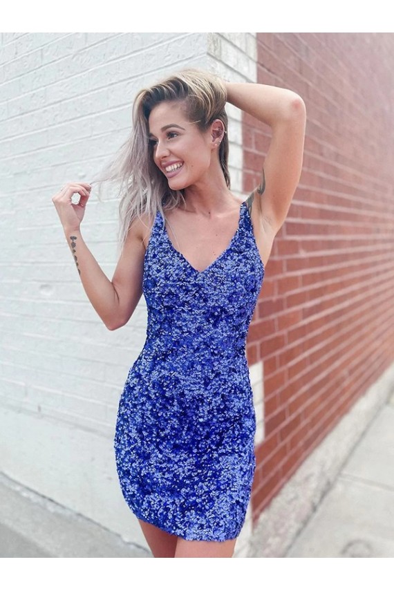 Outlet Short Velvet Sequin V-Neck Sleeveless Prom Dress