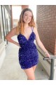 Outlet Sleeveless Short Velvet Sequin V-Neck Prom Dress