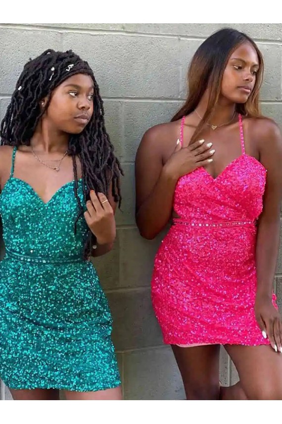 Outlet V-Neck Sleeveless Short Velvet Sequin Cocktail Dress