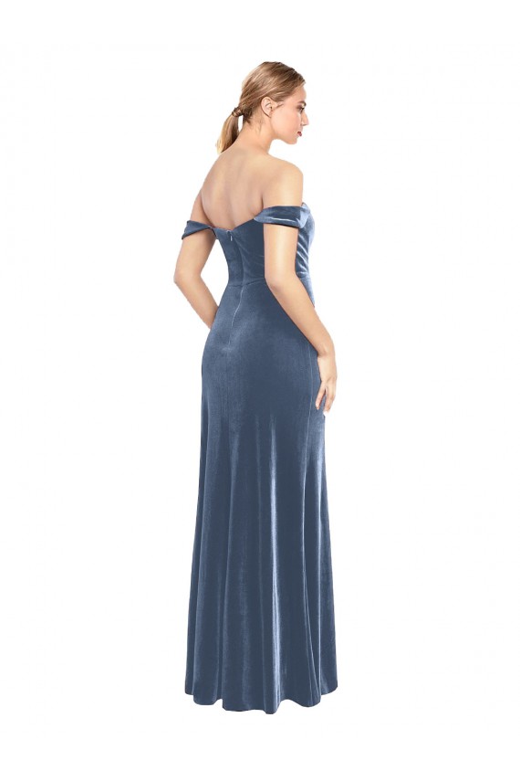 Outlet Draped Sleeves Wide Scoop Neck Off the Shoulder Velvet Prom Dress