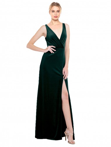 Outlet Sleek V-Neck Long Velvet Prom Dress with Side Slit