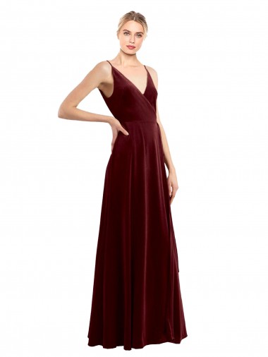 Outlet Faux Wrap V-Neck Sleek Long Velvet Prom Dress