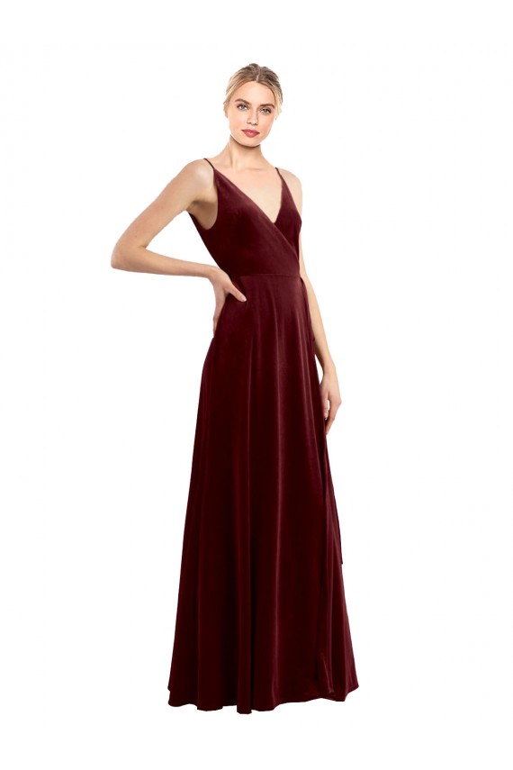 Outlet Faux Wrap V-Neck Sleek Long Velvet Prom Dress
