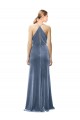 Outlet Halter Cowl Neck Long A-Line Velvet Prom Dress with Keyhole Back