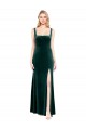 Outlet Square Neck Full Length Velvet Prom Dress with Side Slit
