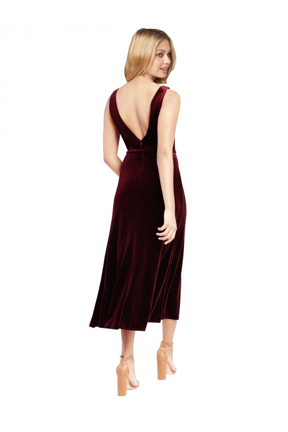 Outlet Daring Plunging V-Neckline Short Midi Length Velvet Cocktail Prom Dress / Homecoming Dress