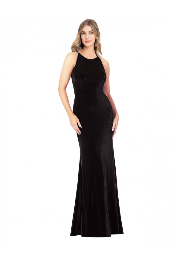 Outlet Vintage Velvet High Neck Prom Dress with Strappy Back