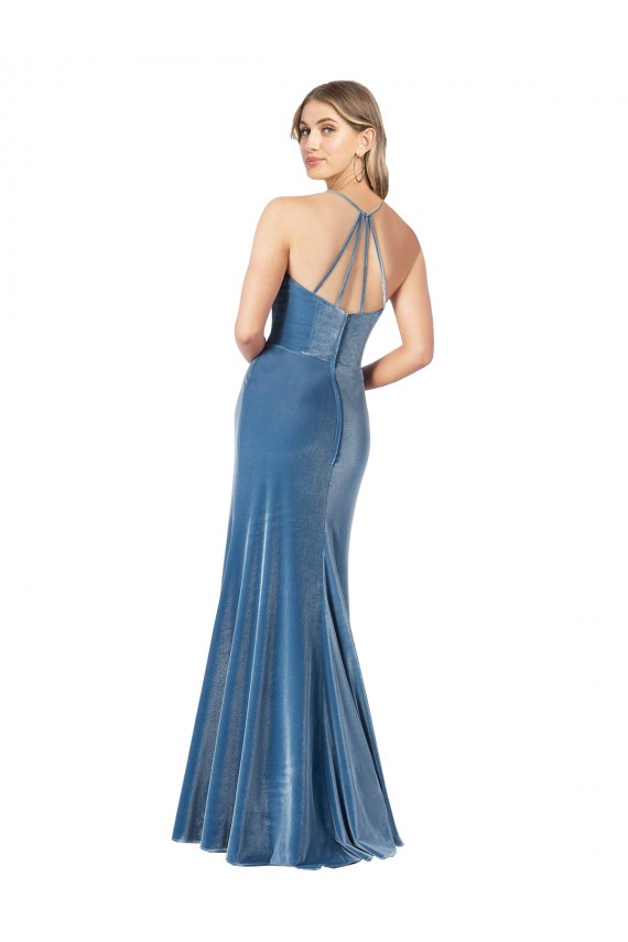 Outlet Vintage Velvet High Neck Prom Dress with Strappy Back