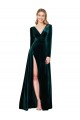 Outlet Deep V-Neck Long Sleeves Velvet Prom Dress with High Side Split