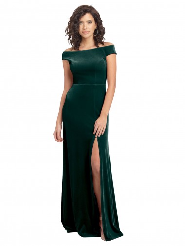 Outlet Floor Length Cap Sleeves Long Velvet Prom Dress with High Side Slit