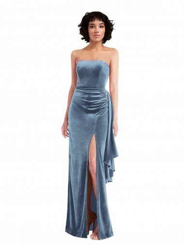 Outlet Strapless Velvet Maxi Prom Dress with Draped Skirt