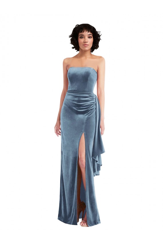 Outlet Strapless Velvet Maxi Prom Dress with Draped Skirt