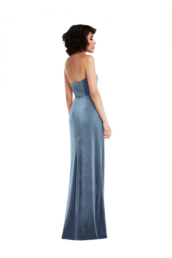 Outlet Strapless Velvet Maxi Prom Dress with Draped Skirt