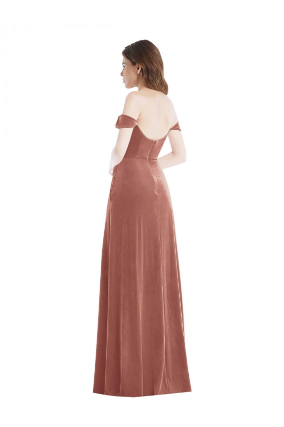 Outlet Off the Shoulder Flounce Sleeve Velvet Maxi Prom Dress & Pockets