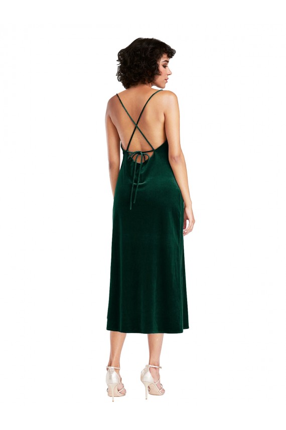 Outlet Midi Length Cowl Neck Velvet Short Slip Cocktail Prom Dress / Homecoming Dress
