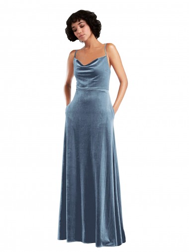Outlet Sleek Cowl Neck Velvet Maxi Prom Dress with Pockets