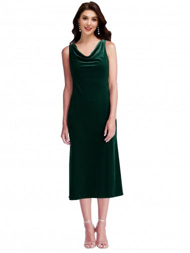 Outlet Cowl Neck Velvet Midi Length Cocktail Prom Dress / Homecoming Dress