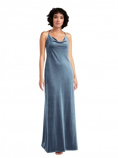 Outlet Cowl Neck Velvet Maxi Slip Prom Dress