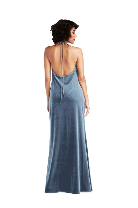Outlet Cowl Neck Velvet Maxi Slip Prom Dress