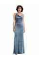Outlet Floor Length Cowl Neck Long Stretch Velvet Maxi Prom Dress