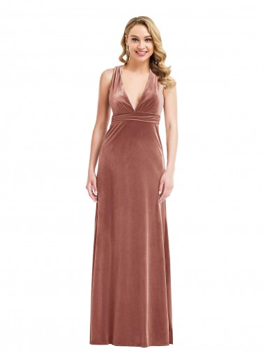 Outlet Plunging Neckline Velvet Maxi Prom Dress with Criss Cross Open Back