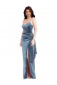 Outlet Spaghetti Strap Velvet Maxi Prom Dress with Draped Skirt