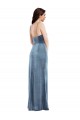 Outlet Spaghetti Strap Velvet Maxi Prom Dress with Draped Skirt