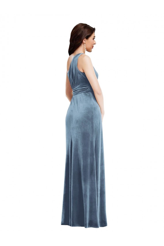 Outlet One Shoulder Draped Velvet Maxi Prom Dress