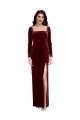 Outlet Sleek Square Neck Spaghetti Straps Velvet Prom Dress with Side Slit