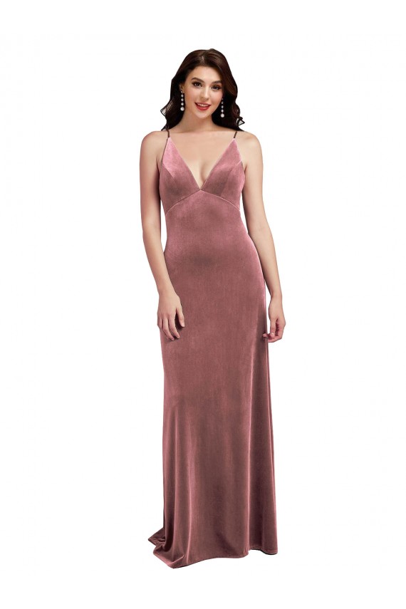 Outlet Low Scoop Back Long V-Neck Velvet Slip Prom Dress
