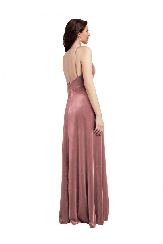Outlet Low Scoop Back Long V-Neck Velvet Slip Prom Dress