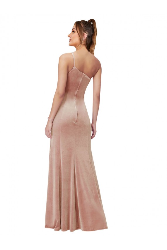 Outlet One Shoulder Stretch Velvet Prom Dress with Front Slit