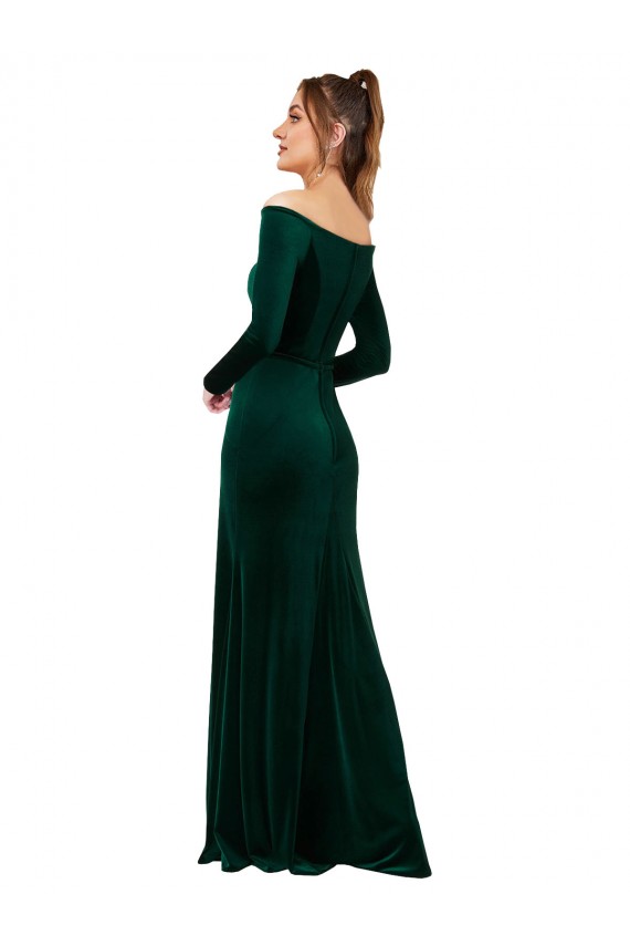 Outlet Off the Shoulder Long Sleeves Stretch Velvet Prom Dress