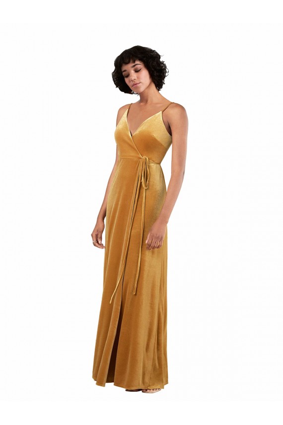 Outlet Romantic Velvet Floor Length Prom Dress with Wrap Detail