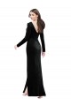 Outlet Long Sleeves Velvet Prom Dress with V-Neckline and Thigh Slit
