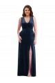 Outlet Deep V-Neck Sleeveless Velvet Maxi Prom Dress with Pockets