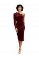 Outlet One Shoulder Fitted Short Midi Length Velvet Prom Dress