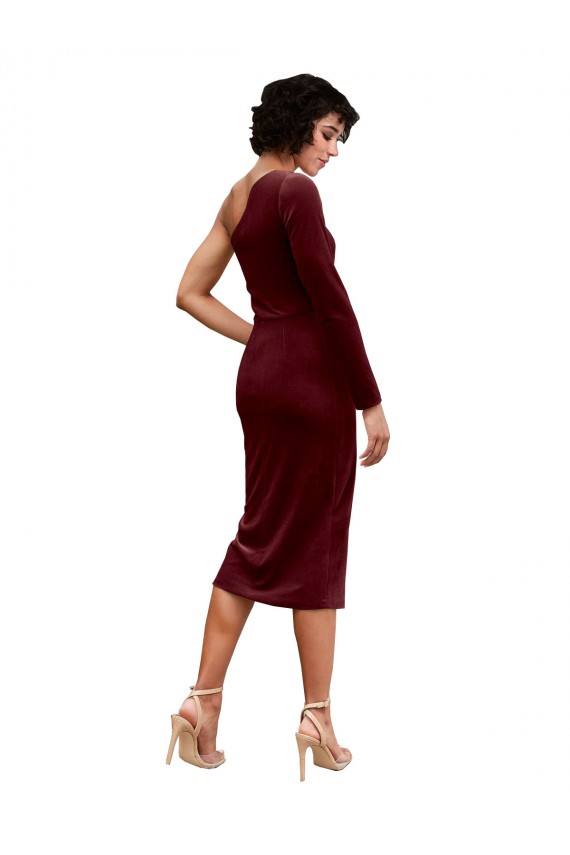 Outlet One Shoulder Fitted Short Midi Length Velvet Prom Dress